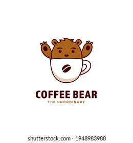 Coffee bear logo, a cute grizzly brown bear mascot inside coffee cup icon logo illustration cartoon style
