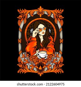 coffee and beauty illustration with awesome background