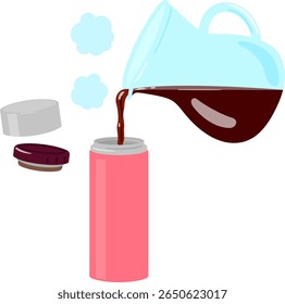 Coffee being poured from a coffee carafe into a water bottle