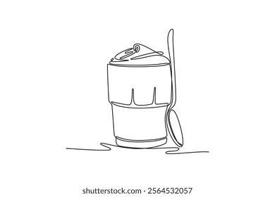 Coffee beverage Concept. Single line draw design vector graphic illustration.