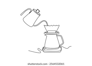 Coffee beverage Concept. Single line draw design vector graphic illustration.