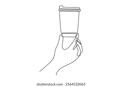 Coffee beverage Concept. Single line draw design vector graphic illustration.
