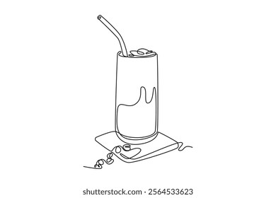 Coffee beverage Concept. Single line draw design vector graphic illustration.