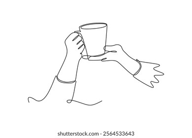 Coffee beverage Concept. Single line draw design vector graphic illustration.