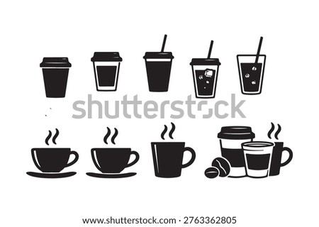 Coffee and Beverage Icons Collection – Hot and Cold Drinks Illustration Set
