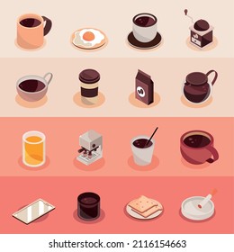 coffee beverage isometric icons set