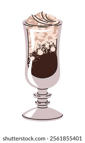 Coffee beverage with milk foam in a glass. Espresso, americano cup, cappuccino and latte in glasses. Flat cartoon illustration isolated on white background