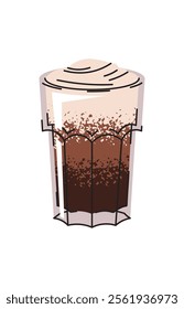 Coffee beverage with milk foam in a glass. Espresso, americano cup, cappuccino and latte in glasses. Flat cartoon illustration isolated on white background