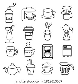 Coffee and beverage shop outline icon. flat design stroke concept. thin line. vector, illustration.