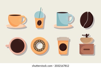 coffee beverages icon set design