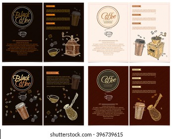 Coffee big template page blank menu hand drawn vector illustration 
