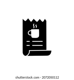 coffee Bill icon in solid black flat shape glyph icon, isolated on white background 