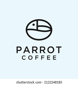 coffee bird logo combination with coffee beans and parrot toucan macaw vector icon silhouette illustration