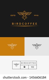 Coffee and bird outlined monoline logo branding