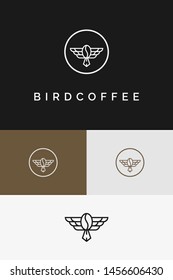 Coffee and bird outlined monoline logo branding