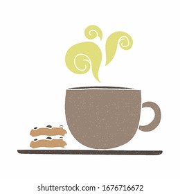 coffee and biscuits vector design. digital hand drawn style. gain texture