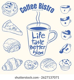 bistrô de café vida lenta e elementos simples vetor 