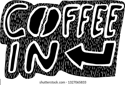 coffee in black background with dots black letter- vector