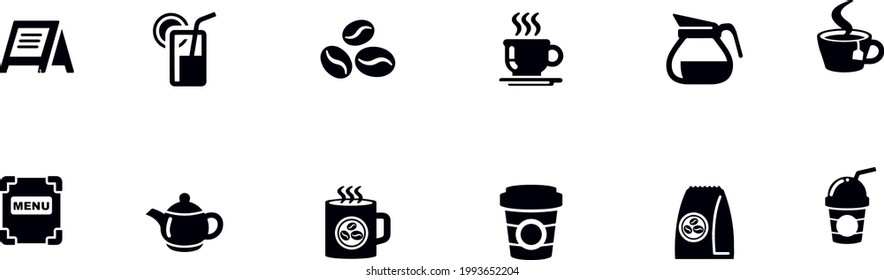 Kaffee-Schwarz-Symbole, Vektordesign 