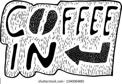 coffee in black letter with dots- vector