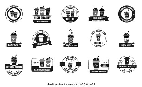 Coffee black logos set! Vector illustrations