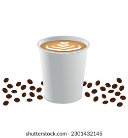 Coffee in a black paper cup with espresso coffee beans vector illustration