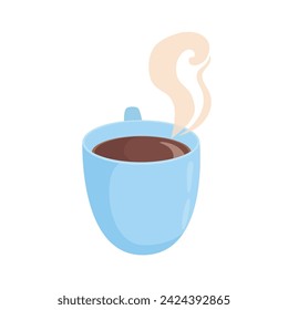 Coffee or black tea cup vector illustration. Cartoon hot drink in teacup. Cafe or restaurant icon. Breakfast time.