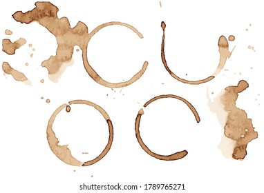 Coffee blots, spots and circle trace. Vector EPS 10. Ink graphic, natur product.