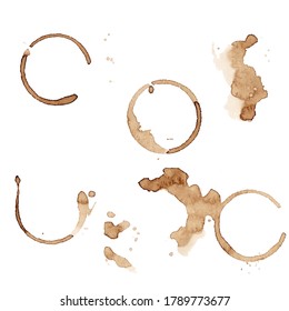 Coffee blots, spots and circle trace. Vector EPS 10. Ink graphic, natur product.