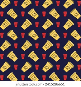 Coffee blue background trendy repeating colorful pattern vector illustration