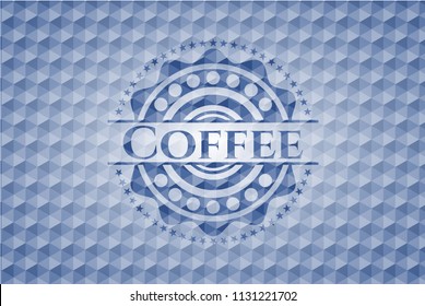Coffee blue badge with geometric background.