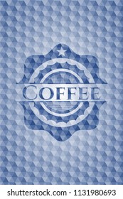 Coffee blue emblem with geometric pattern.