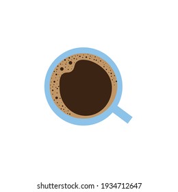 Coffee in a blue mug top view on a white background. Vector illustration.