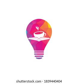 Coffee book bulb shape concept vector logo design. Tea Book Store Iconic Logo.