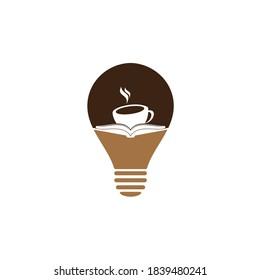 Coffee book bulb shape concept vector logo design. Tea Book Store Iconic Logo.