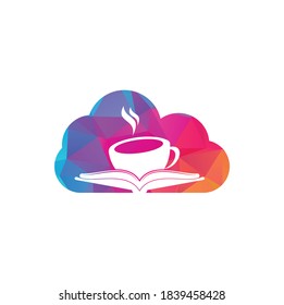 Coffee book cloud shape concept vector logo design. Tea Book Store Iconic Logo.