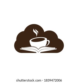 Coffee book cloud shape concept vector logo design. Tea Book Store Iconic Logo.