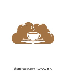 Coffee book with cloud shape vector logo design. Tea Book Store Iconic Logo.