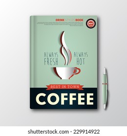 Coffee book cover or flyer template menu splash, vector template