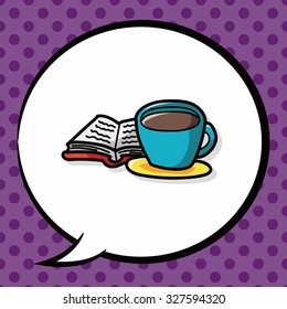 coffee and book doodle, speech bubble