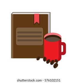 coffee and book, drink and reading,black coffee, vector image,flat design