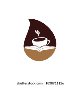 Coffee book drop shape concept vector logo design. Tea Book Store Iconic Logo.