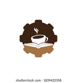 Coffee book gear shape concept vector logo design. Tea Book Store Iconic Logo.