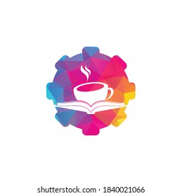 Coffee book gear shape concept vector logo design. Tea Book Store Iconic Logo.