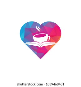 Coffee book heart shape concept vector logo design. Tea Book Store Iconic Logo.
