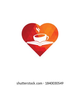 Coffee book heart shape concept vector logo design. Tea Book Store Iconic Logo.