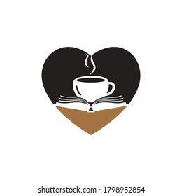 Coffee book with heart shape vector logo design. Tea Book Store Iconic Logo.