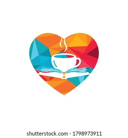 Coffee book with heart shape vector logo design. Tea Book Store Iconic Logo.