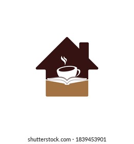 Coffee book home shape concept vector logo design. Tea Book Store Iconic Logo.