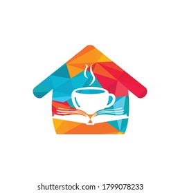 Coffee book with home shape vector logo design. Tea Book Store Iconic Logo.